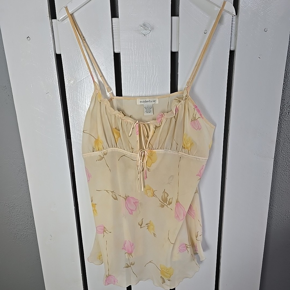 Maidenform Y2K‎ Babydoll Camisole Slip Top Sheer Large Floral Fairy Romantic